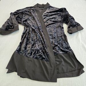 Alexander Del Rossa Black Velvet Wrap Robe Satin Trim Lounge Wear Size L XL